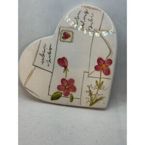 Heart-Shaped Bath & Body Works Ceramic Trinket Dish With Floral & Letter Design